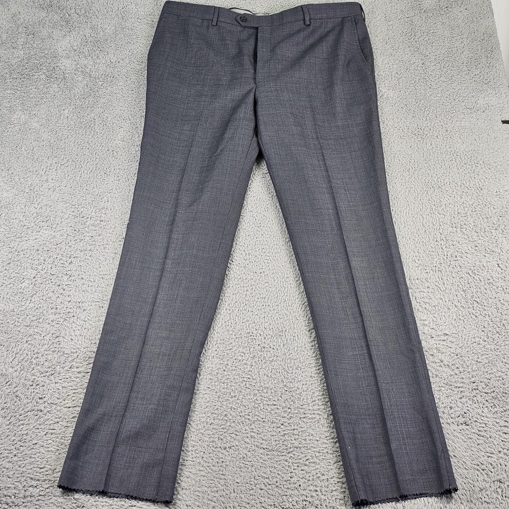 Hart Schaffner Marx Dress Pants Mens 38x31 Gray Check Wool Stretch Business